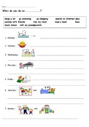 English Worksheet: days of the week and actions