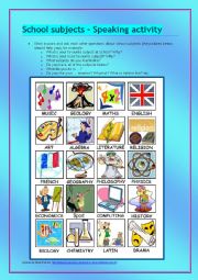 English Worksheet: School subjects - speaking activity