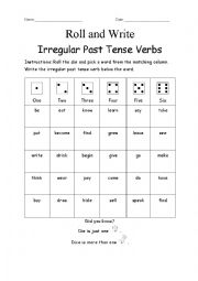 English Worksheet: Roll and Write Irregular Past Tense Verbs