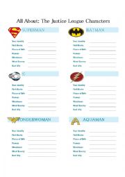 English Worksheet: Superhero Questionnaire for Comic Book Readers