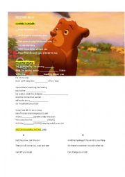 English Worksheet: ON MY WAY BROTHER BEAR