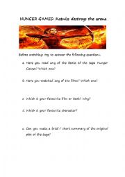 English Worksheet: hunger games 