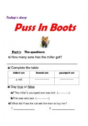 English Worksheet: Puss in boots/ questions