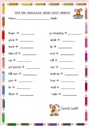 English Worksheet: past simple (a test on irregular verbs)