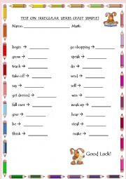 English Worksheet: past simple (a test on irregular verbs)