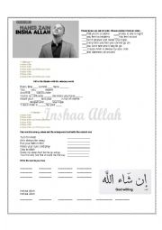 English Worksheet: Maher Zain Inshaa Allah Lyrics