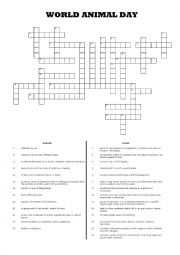 English Worksheet: WORLD ANIMAL DAY Crossword Puzzle