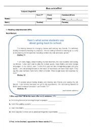 English Worksheet: Back to School