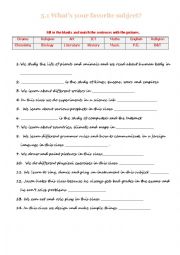 English Worksheet: Whats your favorite subject?