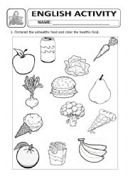 English Worksheet: Healthy and unhealthy food