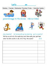 English Worksheet: Lets ______ on _____(day).
