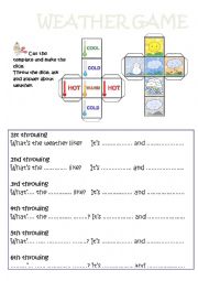 English Worksheet: Weather DICE game