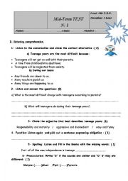 English Worksheet: mid term test n 1 