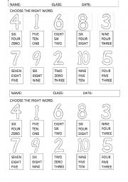 English Worksheet: numbers 1-10 multiple choise