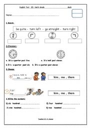 English Worksheet: test about clock and rules