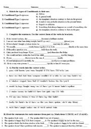 English Worksheet: Conditionals 0,1,2,3