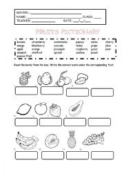 English Worksheet: PICTIONARY - FRUITS