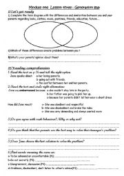 English Worksheet: LESSON 3: Generation gap