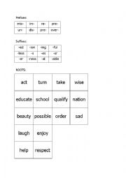 English Worksheet: Suffixes and prefixes