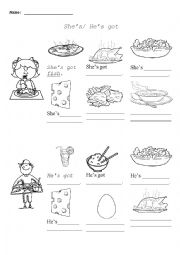 English Worksheet: Shes got/ Hes got