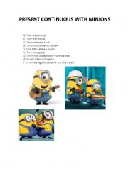 English Worksheet: Matching exercise for present continuous- Minions