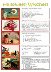 English Worksheet: Five Witches for Halloween