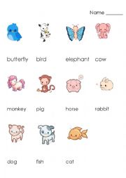English Worksheet: Animal Matching Worksheet