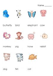 Animal Matching Worksheet