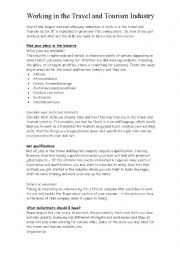 English Worksheet: Text for tourism schools