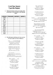 English Worksheet: Call Me Maybe by Carly Rae Jepsen - Past Progressive/Continuous Part 1