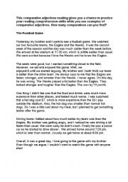 English Worksheet: The football Game Comparative Reading