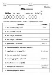 English Worksheet: Big Numbers