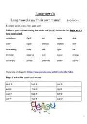 English Worksheet: Introducing long vowel sounds + Magic E