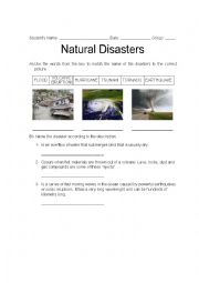 English Worksheet: NATURAL DISASTERS