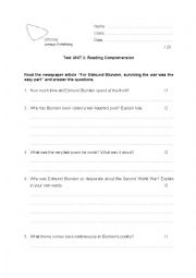 English Worksheet: Reading WWI