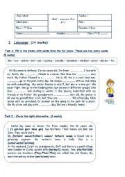 English Worksheet: Mid semester test N1 7th form