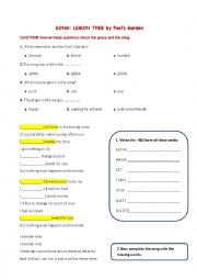 English Worksheet: Fools Garden Lemon Tree