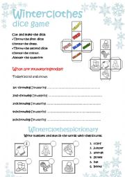 English Worksheet: Winter clothes DICE game