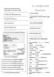 English Worksheet: 5.1 Unit Hello Revision