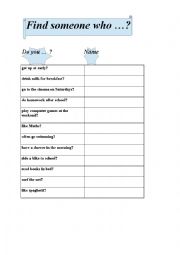 English Worksheet: Find someone who...? Present Simple