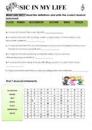 English Worksheet: MUSIC IN MY LIFE