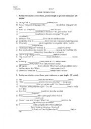 English Worksheet: VERB TENSES TEST AND REVIEW