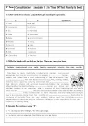 English Worksheet: Module 1 consolidation (third form)