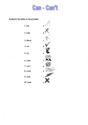 English Worksheet: Can and Cant for beginners