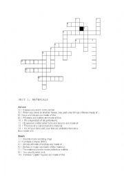 English Worksheet: MATERIALS CROSSWORD PUZZLE