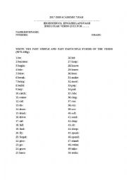 English Worksheet: IRREGULAR VERBS QUIZ