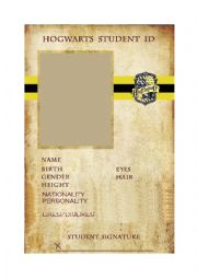 English Worksheet: Harry Potter student card - Hufflepuff