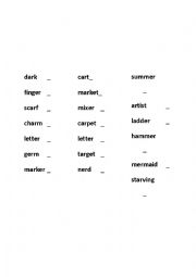 English Worksheet: ER AND AR CLOZED ACTIVITY