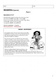 English Worksheet: Reading B1 with key