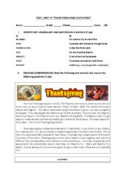English Worksheet: Thanksgiving test